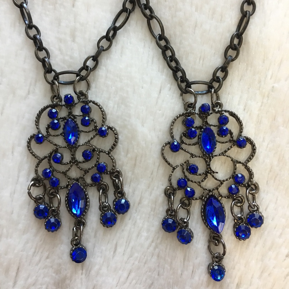 🎀 16” royal blue chandelier Victorian necklace - Picture 4 of 5